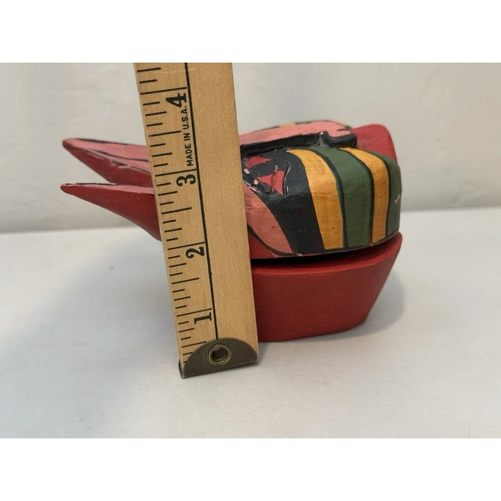Vintage‎ Folk Art Cat Hand Carved Wood Trinket Box Multicolor Kitty